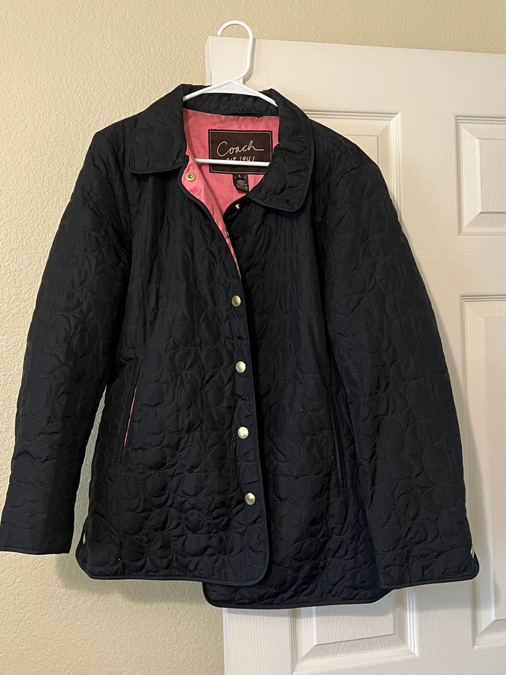 Coach Black Quilted Puffer Jacket with Pink Lining